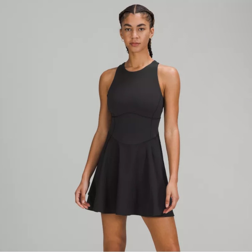 lululemon Court Crush Black tennis Dress with shorts attached size 6